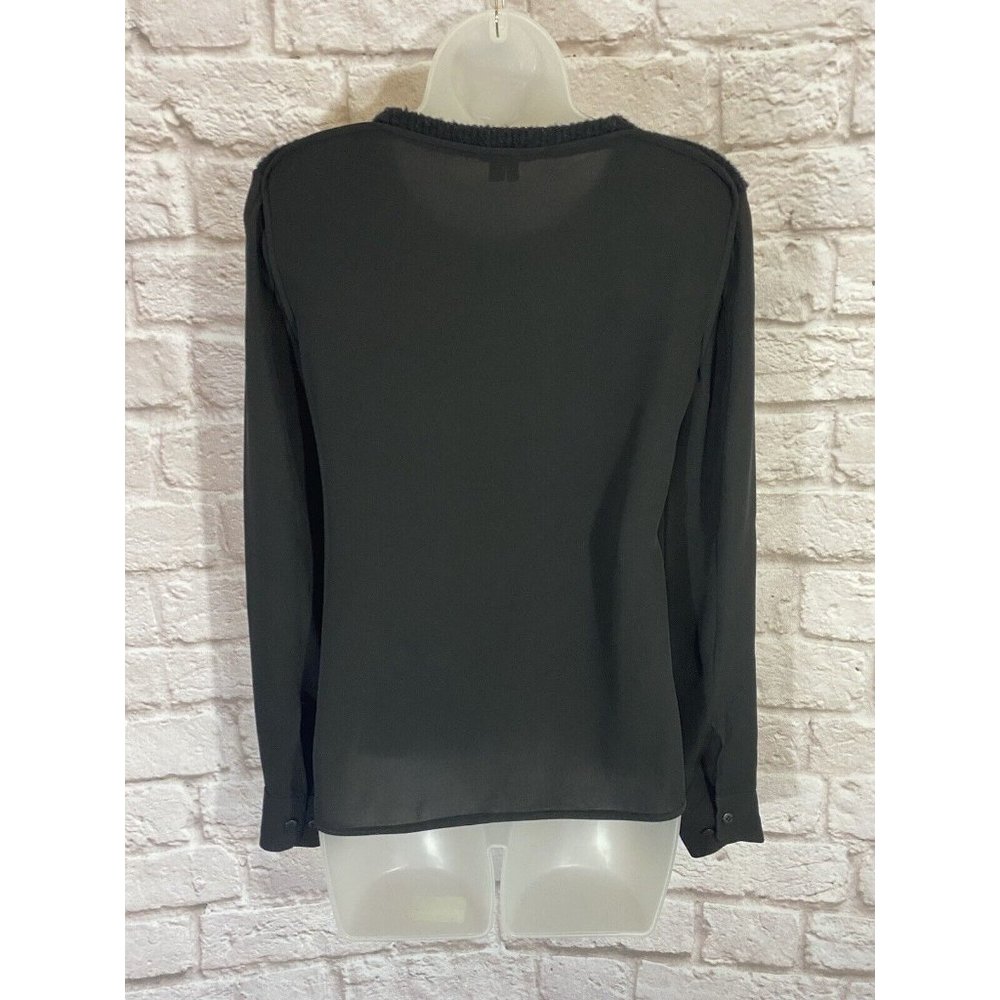 THEORY Top Womens P Fuzzy Wool‎ Front Silk Back Black Mixed Media Shirt 9535 - Picture 2 of 6